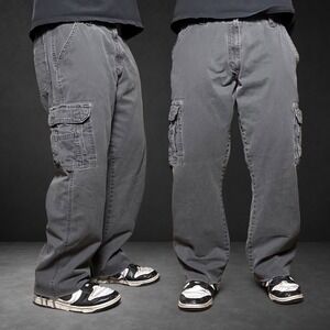 Wrangler Baggy Cargo Pants Gray Skater Y2K Vintage Frayed Hem Size 36x30